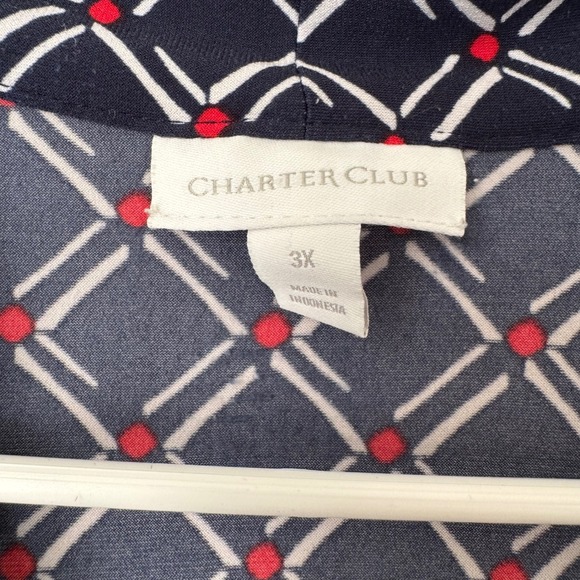 Charter Club Womens 3X Navy Blue Geometric Lattice Sleeveless V-Neck Blouse Top - Picture 5 of 5